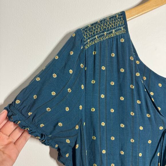 Farm Rio Rosewood Jumpsuit Anthropologie Women M Blue Floral Boho Cottage Modest - Picture 8 of 10